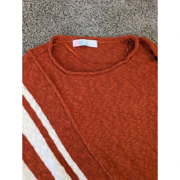 Free People Beach Ira Sweater Poncho Tunic Rust Orange Striped Cotton Size S/P - Picture 2 of 7